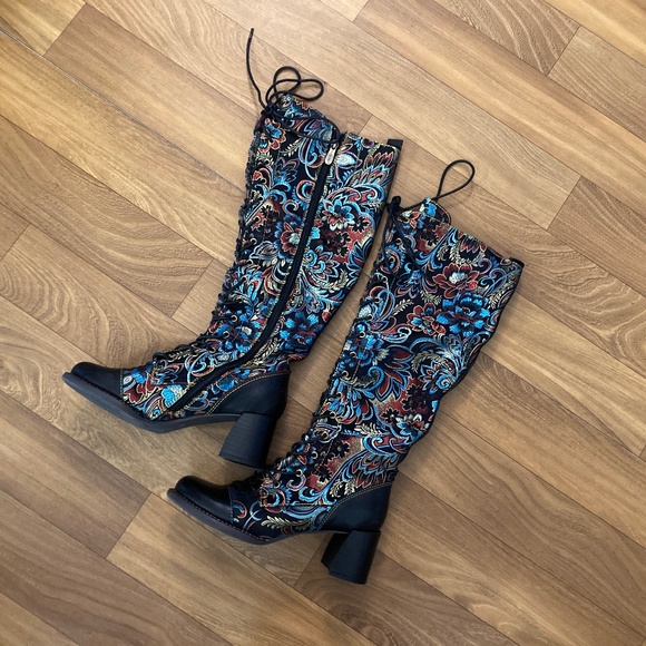 L'Artiste Spring Step Rarity Floral Jacquard Wide Calf Tall Boots Iridescent 1x - Picture 1 of 11